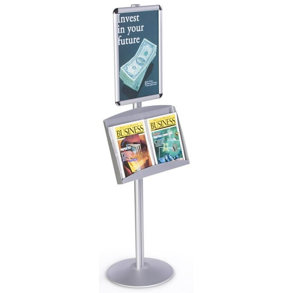 Brushed Silver Satin Aluminum Sign Stand And Literature Rack, 18-1/4 x 54 x 14-Inch, For Displaying 11 x 17-Inch Posters (QCRN1117BP)