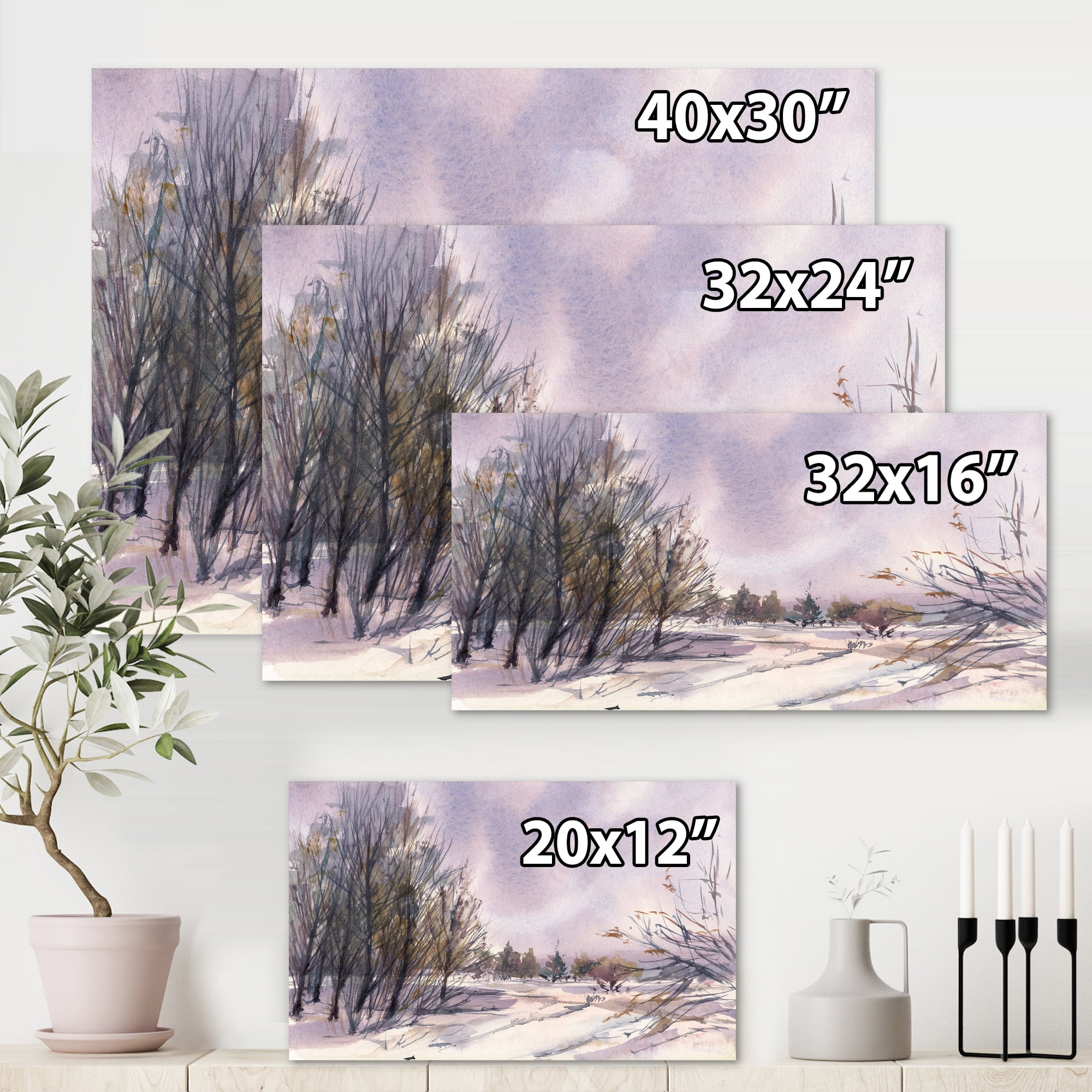 Designart ' Purple Snowy Tones With Winter Landscape ' Traditional Canvas Wall Art Print