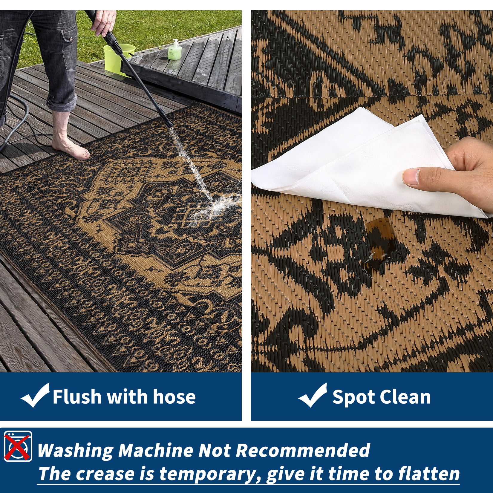 Outdoor Rug 9x18 Waterproof Reversible Plastic Straw Patio Mat, Vintage Medallion Indoor Outdoor Carpet for Deck Balcony Porch RV Camping Picnic