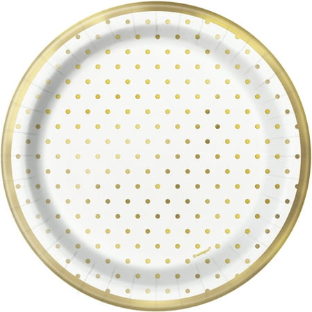 Foil Elegant Gold Polka Dot Paper Dessert Plates, 7 in, 8ct