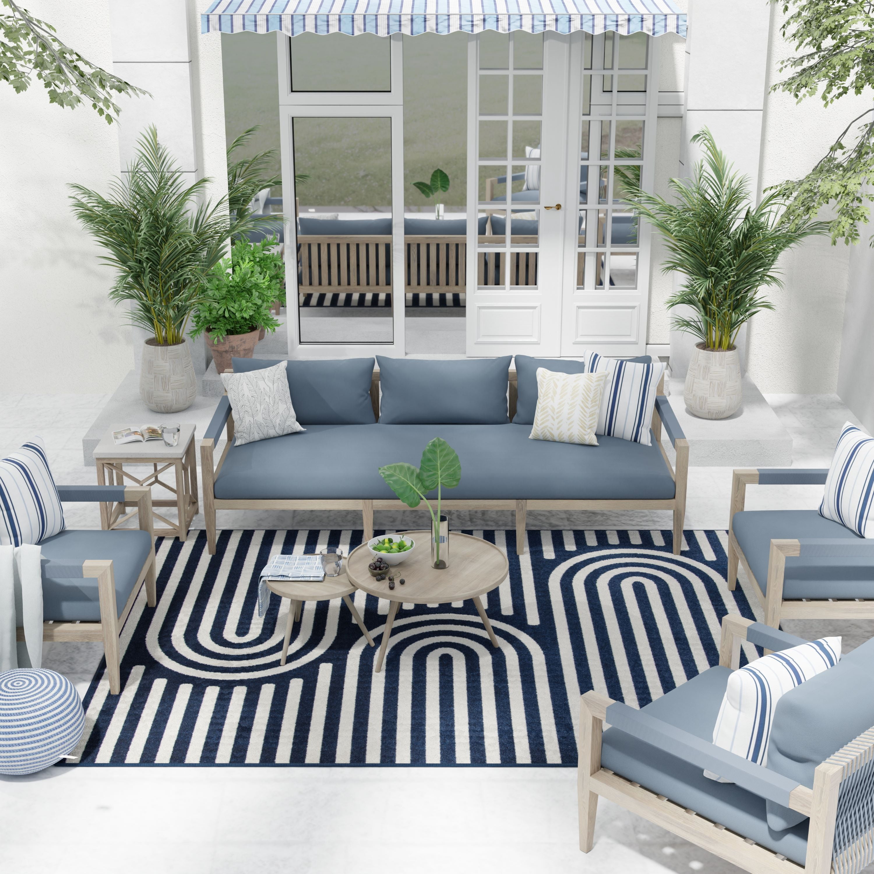 Loomaknoti Tecopa Sedvick 2' x 7' Blue Geometric Outdoor Runner Rug