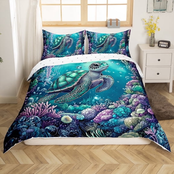 Erosebridal Sea Turtle Comforter Cover Twin,Ocean Wildlife Bedding Twin Size,Marine Decoration,Reversible,2-Piece(No Comforter)