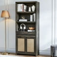 thumbnail image 4 of OAKHAM 5 Shelf Bookcase with Doors, 73" Tall Rattan Bookshelf with Cabinet and Drawer, Midnight Oak, 4 of 11
