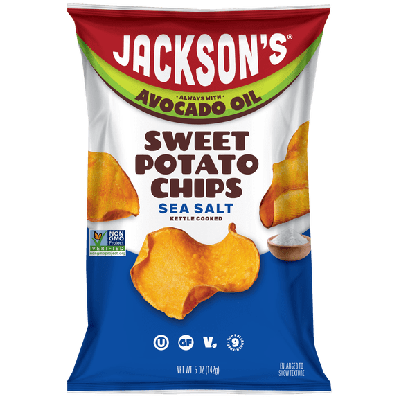 Jackson's Sweet Potato Kettle Chips with Sea Salt, Avocado Oil, Free of Top 9 Allergens, 5 oz