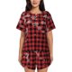 thumbnail image 1 of Fotbe Red Buffalo Plaid Conjunto de Pijama Estampado para Mujer, 2 Piezas, Ropa de Dormir con Camiseta de Manga Corta y Shorts Suaves-Small, 1 of 6