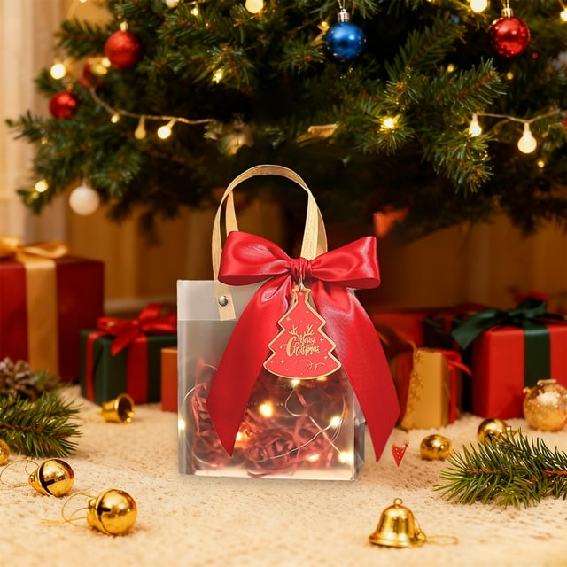 Bolsa de regalo navideña transparente de mano, caja de regalo de manzanas de Nochebuena, bolsa de dulces, bolsa de mano de recuerdo creativa, bolsa de plástico