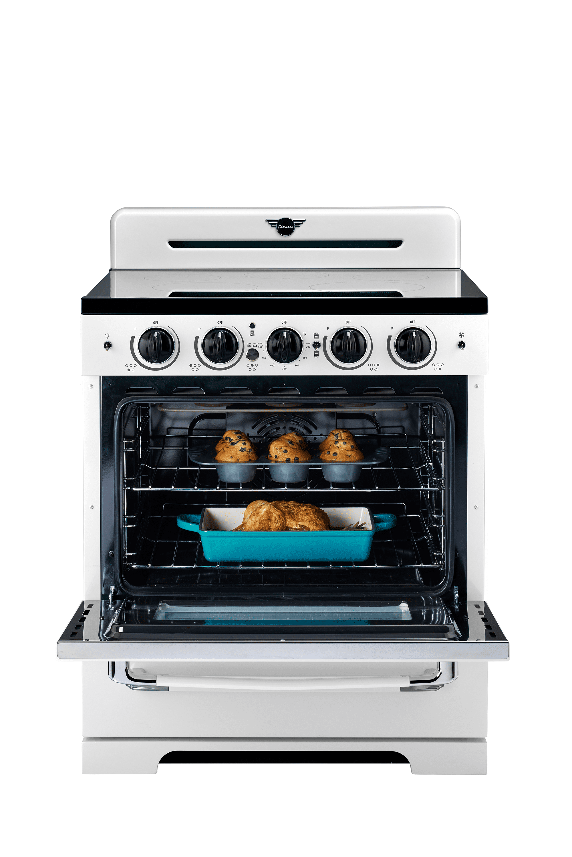 Unique 30' Classic Retro Induction Range, Marshmallow White