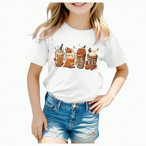 CAUYDY Toddler Baby Halloween Shirt Funny Pumpkin Print Short Sleeve T-Shirt Kid Boy Girl Casual Tee Tops(White,12-13 Y)