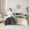 thumbnail image 4 of Castle Fairy Luxury Ink Gold Floral Art 7-Piece Twin Bedding,Black White Flower Glitter Splash Layout Bedding Comforter Set,Gold Gray,Black Reversible, 4 of 7