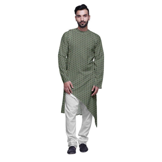Atasi Kurta Asymétrique de Fête Indienne avec Ensemble de Pyjama Churidar Blanc pour Hommes