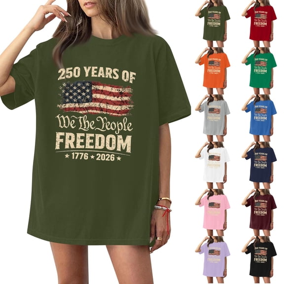 We The People T Shirt,American Flag T Shirt,250th Anniversary Usa Shirt,Freedom Shirt,Women 4th of July Shirts American Flag T-Shirt Patriotic Graphic Tees Casual Summer Tops,Army Green,Large