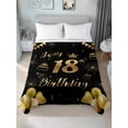 thumbnail image 2 of Queen Size Flat Sheet Only, Happy 18th Birthday Soft Brushed Microfiber Bed Sheets, Black Golden Balloon Cake Fireworks Hotel Quality Breathable Bedding Top Sheet, Easy Care, 90"x102", 2 of 9