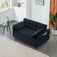 thumbnail image 4 of 3 in 1 Convertible Sleeper Sofa Bed, Futon Couches with Side Pocket, Pull Out Couch Velvet Sleeper Small Loveseat with Adjustable Backrest for Living Room, Apartment, Black, 4 of 8