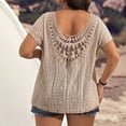 thumbnail image 2 of OYOANGLE Women's Plus Size Short Sleeve Blouse Boho Crochet Lace V Neck Summer Tee Tops Apricot 1XL, 2 of 5