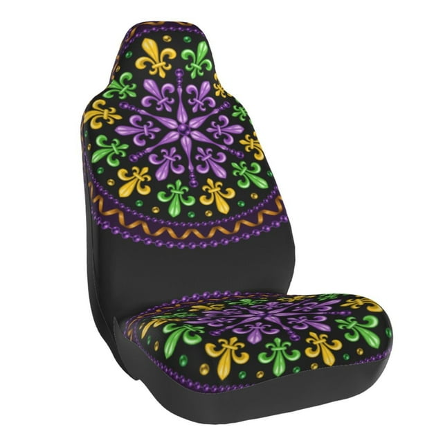 Balery Mardi Gras5 Funda de Asiento para Auto con Diseño - Cubierta Frontal Suave y Transpirable con Protector Antideslizante- 1 Unidad