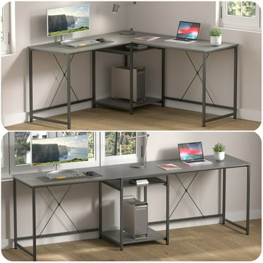 JOZ Two-Way Convertible Computer Desk, 59" L Shaped Gaming Desk with Storage Shelves for Rooms, Corner and Home Office, Rock Gray