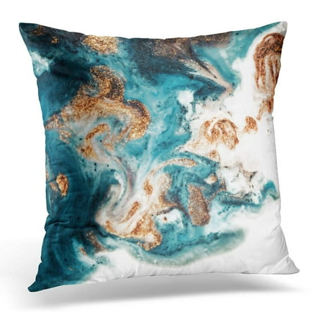 Mix Pillow - CMFUN Eastern Technique Ebru Contemporary Golden and Turquoise Mixed Acrylic Paints Marble Trendy for Websites Pillow Case Pillow Cover 20x20 inch