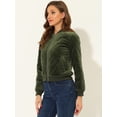 thumbnail image 3 of Chaqueta bomber Allegra K acolchada con diamantes y superficie de terciopelo con cremallera para mujer con bolsillos Verde L, 3 of 5