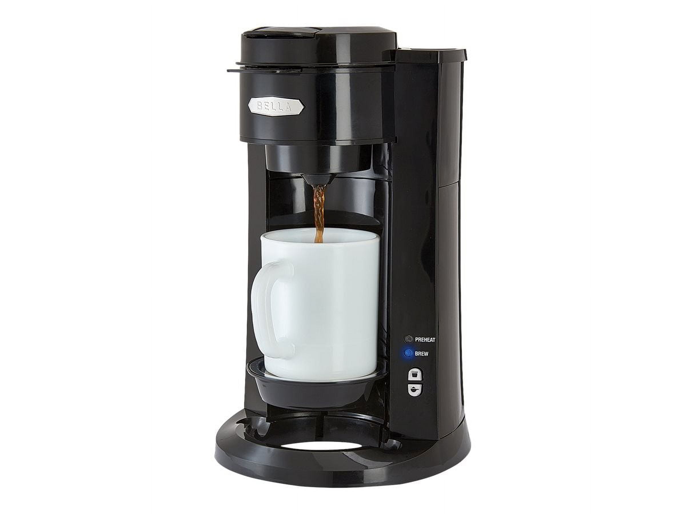 BELLA Dual Brew Single Serve Coffee Maker Black, K Cup & Ground Coffee  Brewer Offer 