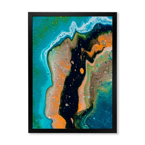 Designart 'Abstract Composition In Black and Orange' Modern Framed Art Print
