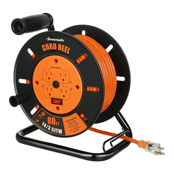 DEWENWILS 80 FT Extension Cord Reel, 14/3 AWG SJTW Open Cord Reel