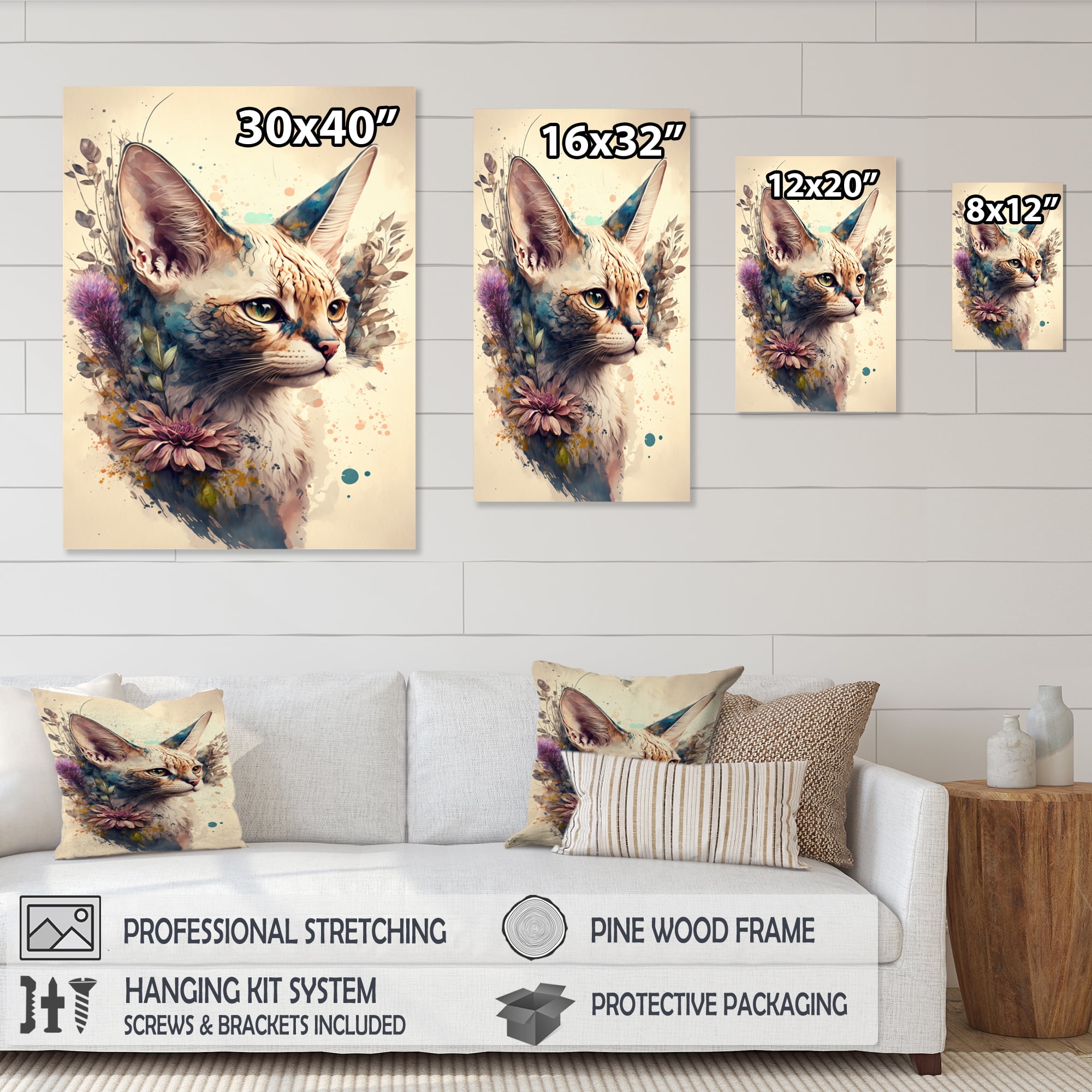 Designart Cute Sphynx Floral Art III Canvas Wall Art