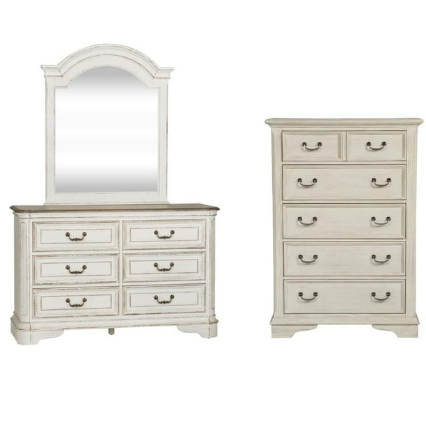 3 Piece Farmhouse Style Set With Dresser With Mirror And Chest