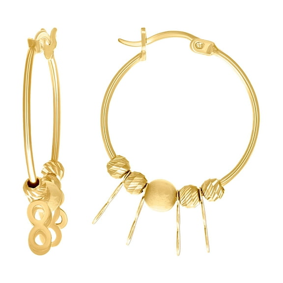10k Yellow Gold Womens Infinity Yellow Beaded Hoop Earrings 27.5x19.1mm Wide Hoop Earring for Women