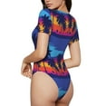 thumbnail image 4 of Uemuo Beach with Palm Trees Pattern Women's One Piece Short Sleeve Swimsuit Rash Guard Surfing Modest Quick-drying Swimsuit Beach Essentials-Small, 4 of 9