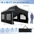 thumbnail image 3 of Gymax 10 x 20 FT Canopy w/ 6 Detachable Sidewalls Carrying Bag UPF50+ Sun Protection Black, 3 of 10