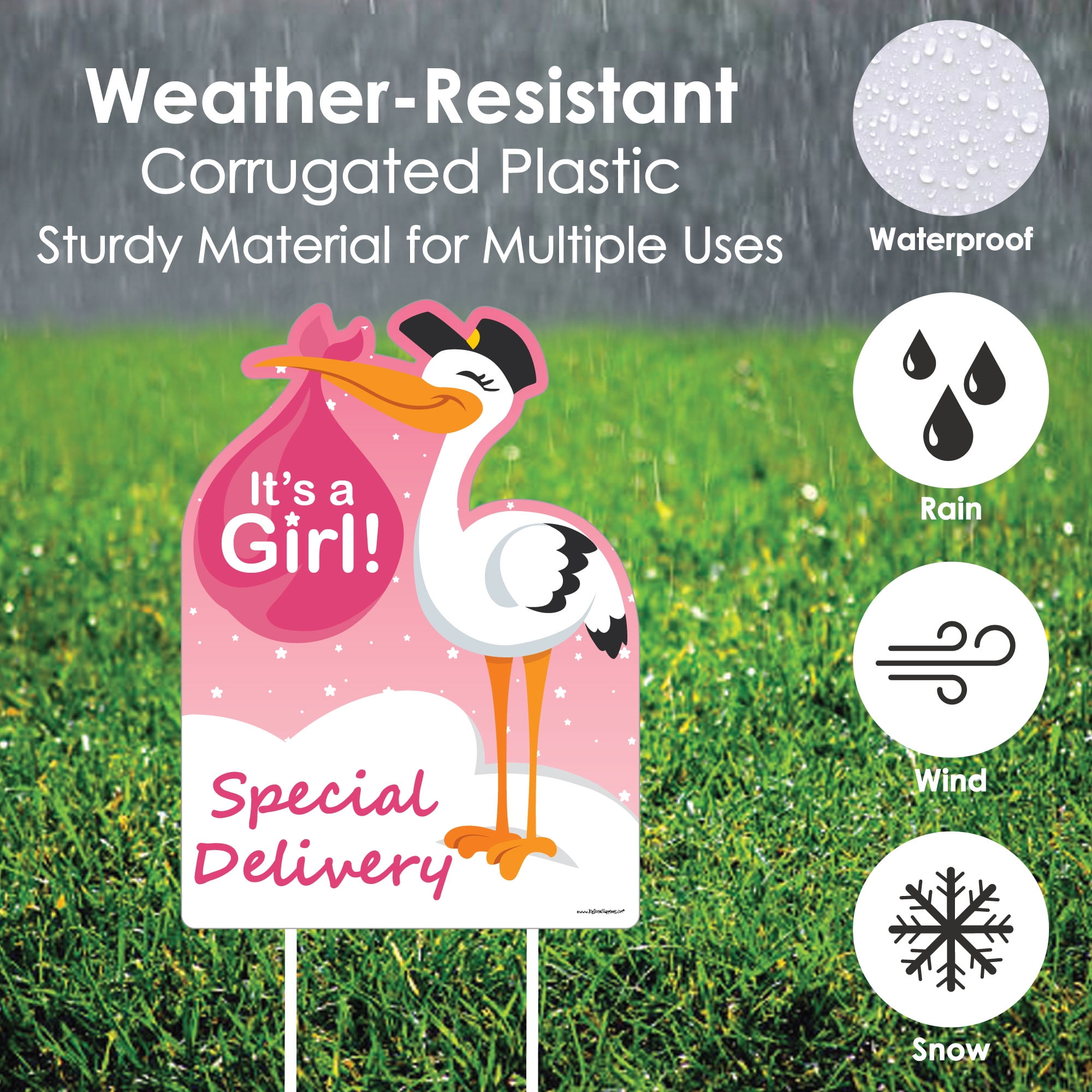 Big Dot of Happiness Girl Special Delivery - Baby Shower Decorations - Pink It's A Girl Stork Baby Announcement & Welcome Yard Sign