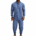 thumbnail image 5 of VBTAPA 2 Piece Outfits for Men Striped Button Down Shirts and Pants Set Long Sleeve Loungewear Pj Sets Blue XXXL, 5 of 9