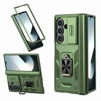 Dteck for Samsung Galaxy Z Fold 7 2025 Case, Heavy Duty Protective Slide Lens Cover Hinge Protection 360 Degree Ring Magnetic Kickstand Rugged Shockproof Full Protective Phone Cover, Green