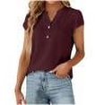 thumbnail image 1 of Women's Casual V-Neck Short Sleeve Blouse Button Down Shirt Solid Color Tops Comfortable Polyester Fashion Top for Work Party Dating Home Spring Summer, 1 of 9
