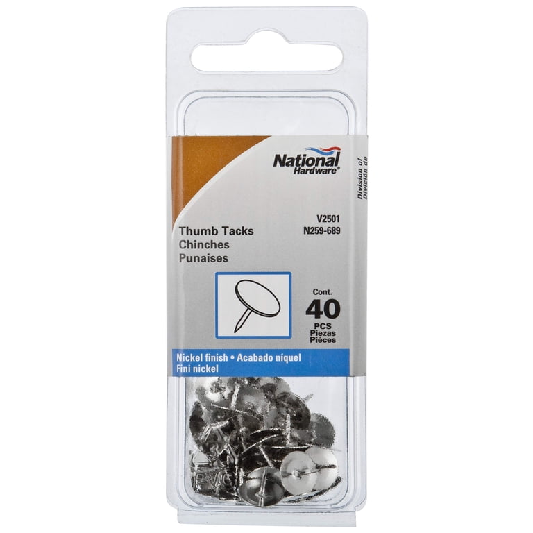 National Hardware 40-Pack Nickel Thumb Tacks – V2501 Series, Steel, Lightweight Projects, Home & Office Use