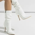 thumbnail image 6 of UngA Platform Boots Women's Leather Basketweave Texture Tall Boots White,7.5, 6 of 7