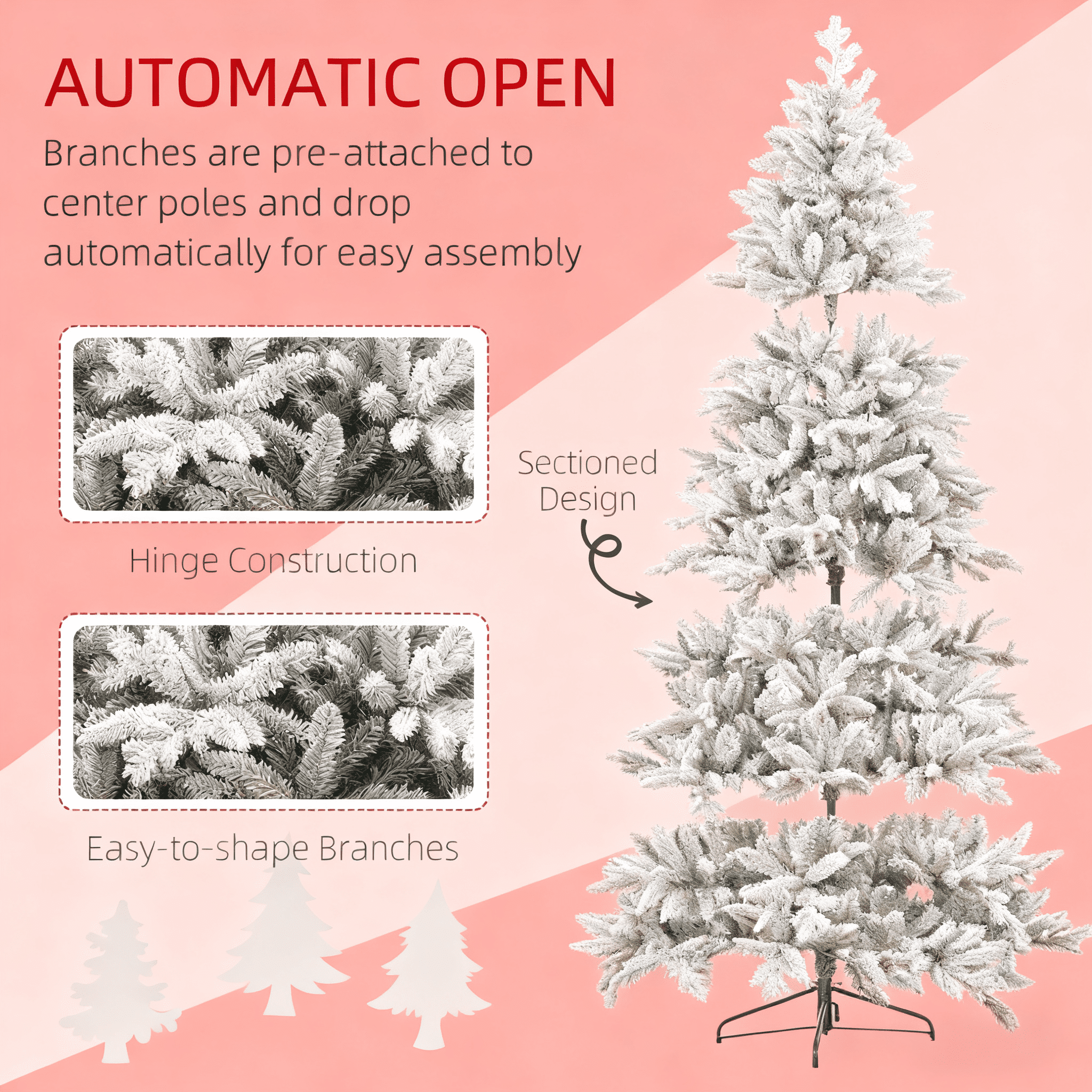8ft Snow Flocked Full Christmas Tree 2003 Tips Quick Setup Flame Retardant Indoor Holiday Decor