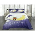 thumbnail image 3 of Ambesonne Moon Quilted Bedspread Set 3 Pcs, Sketchy Night Clouds Stars, King Size, Indigo Yellow White, 3 of 5