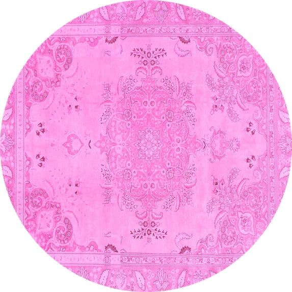 Ahgly Company Indoor Round Abstract Pink Modern Area Rugs, 5' Round