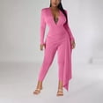 thumbnail image 2 of Lenpel Jumpsuits for Women Deep V Neck Long Sleeve Solid Color Clubwear Bodysuits Full Length Slim Rompers, 2 of 7