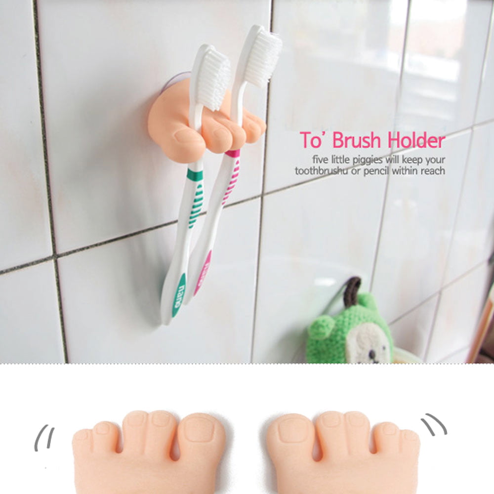 Funny Pen Holder Wall Mount Toothbrush Foot Shaped Pencil Stand Cute Toe Suction 
