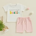 thumbnail image 2 of Bagilaanoe 2pcs Toddler Baby Girl Shorts Set Short Sleeve Letter Print T Shirt Tops + Shorts 6M 12M 18M 24M 3T 4T Kids Casual Summer Clothes, 2 of 8