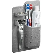 LIGHTSMAX Silicone Toothbrush Holder,Wall Mounted Toothbrush Holder Storage Organizer Items Shower Razor Holder for Bathroom (Grey)