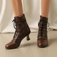 thumbnail image 2 of Gyexs Womens Winter Boots 70s Lace Up Boots Pointed Toe Chunky Heel Ankle Boots Wingtip Closed Toe Block Chunky Mid Heel Shoes Brown Size 8.5, 2 of 9