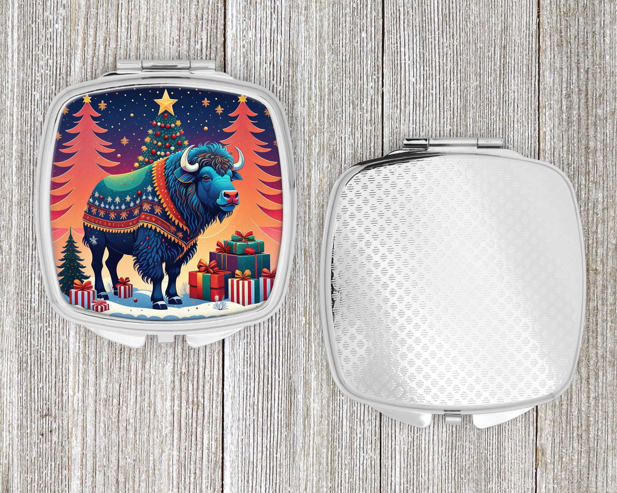 Buffalo Christmas Compact Mirror 2.75 in x 3 in