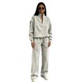 thumbnail image 2 of Womens Two Piece Sets Sweatsuits Half Zip Long Sleeve Stand Collar Sweatshirt Casual Solid Color Matching Sweatshirt & Straight Leg Pants Sports Outfits Light Gray XXL, 2 of 5