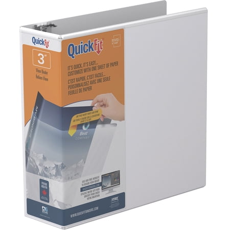 Stride® QuickFit® Angle D-Ring View Binders, 625-Sheet Capacity, 3" Rings, 47% Recycled, White