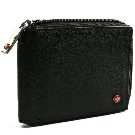 Men's Leather Zip Around Wallet ID Card Window Secure Zipper