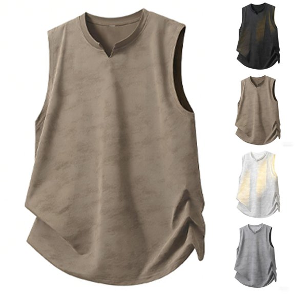 KeShDi Men's Linen Tank Tops Vest Tops Wide Strap Men's Exercise Close-fitting V Neck Fitness Short-sleeved Tank Top Black 2X