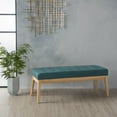 thumbnail image 3 of PetFurnishn Upholstered Long Bench Fabric Button-Tufted Bedroom Bench with Birch Wood Legs Mid-Century Modern Entryway Window Bench with Padded Seat, Teal, 3 of 7
